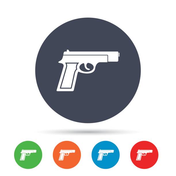 illustrations, cliparts, dessins animés et icônes de geste du pistolet icône. arme les armes à feu symbole. - currency crime gun conflict