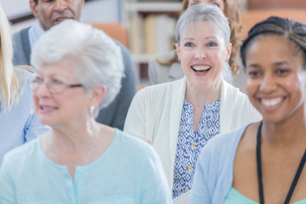 istock Attentive senior women attend seminar 671032468