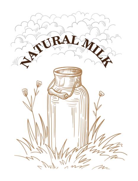 草の国のミルク缶 - 酪農点のイラスト素材／クリップアート素材／マンガ素材／アイコン素材