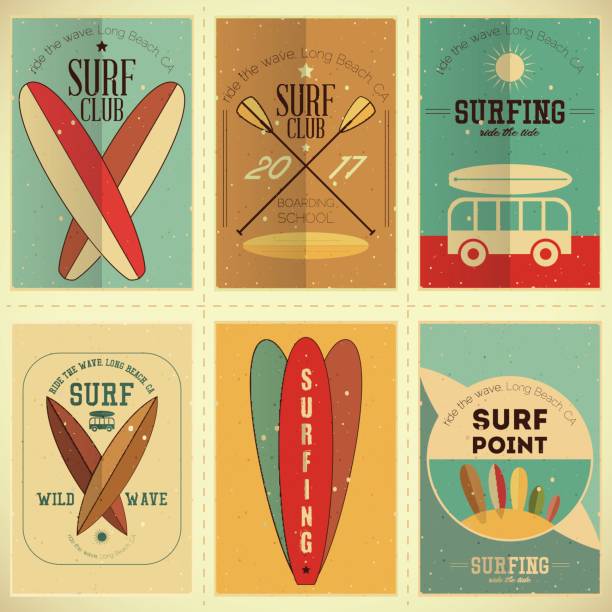 ilustrações, clipart, desenhos animados e ícones de conjunto de cartazes de surf - symbol computer icon icon set entertainment
