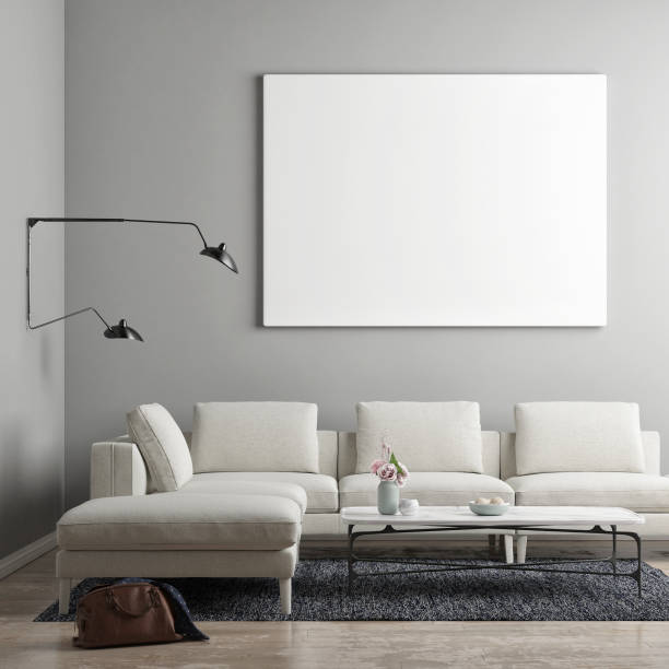istock White poster in Scandinavian living room 671053346