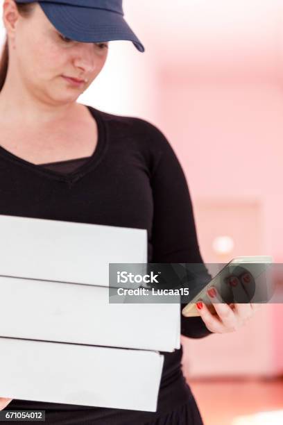 Female Person Delivers Pizza Stock Photo - Download Image Now - Adult, Adults Only, Austria