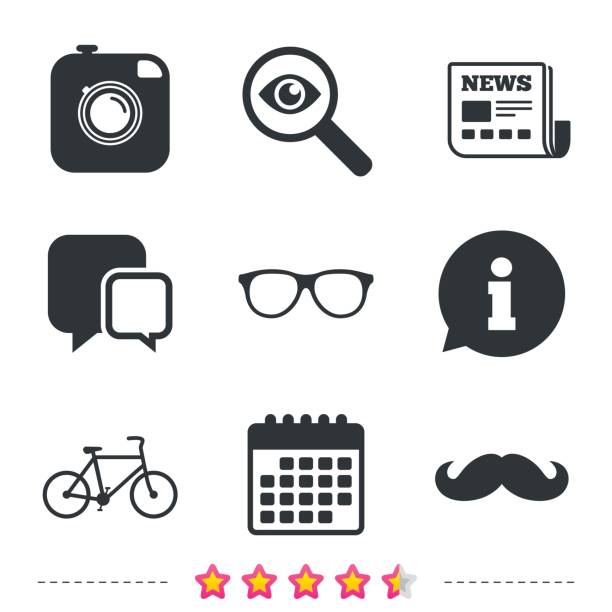 ikona hipsterskiego aparatu fotograficznego. symbol okularów. - symbol icon set interface icons magnifying glass stock illustrations