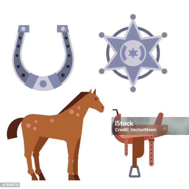 Les Éléments De Far West Valeur Icônes Équipement Rodeo Cowboy Et Différents Accessoires Vector Illustration Vecteurs libres de droits et plus d'images vectorielles de Arts Culture et Spectacles