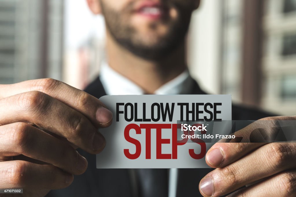 Follow These Steps Follow These Steps card sign Instructions Stock Photo
