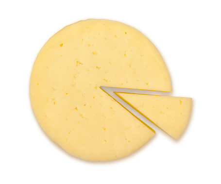 Top view of cheese wheel isolated