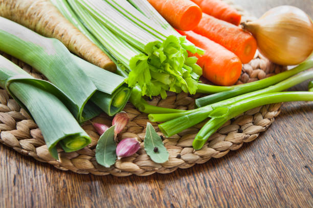 istock Vegetable soup ingredients -  fresh veggies from farm shop. 671074398