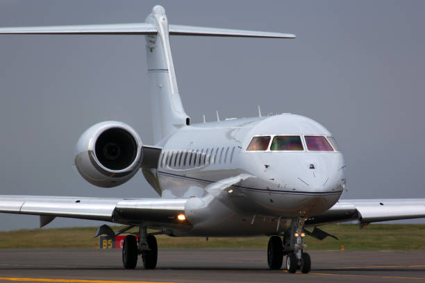 VNUKOVO, MOSCOW REGION, RUSSIA - JUNE 16, 2011: Private Bombardier Global Express taxiing at Vnukovo international airport. stock photo