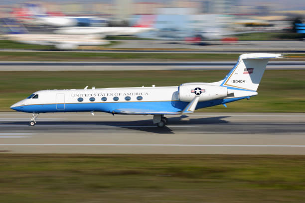 ISTANBUL, TURKEY - MARCH 19, 2014: Gulfstream Aerospace C-37A of US air force taking off at Ataturk international airport. stock photo