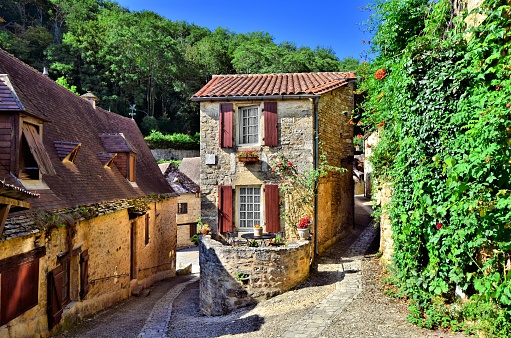 Picturesque corner of the beautiful Dordogne village of Beynac, France