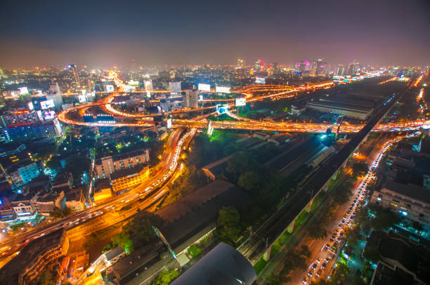 istock Panoramic view Cityscape business district from aerial view high building at dusk (Bangkok, Thailand) 671120670