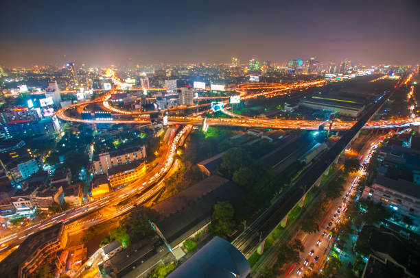 istock Panoramic view Cityscape business district from aerial view high building at dusk (Bangkok, Thailand) 671120744