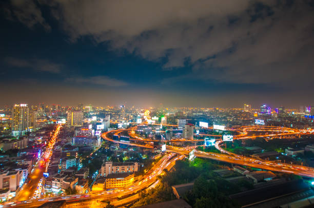 istock Panoramic view Cityscape business district from aerial view high building at dusk (Bangkok, Thailand) 671121314