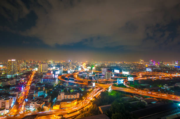 istock Panoramic view Cityscape business district from aerial view high building at dusk (Bangkok, Thailand) 671123750