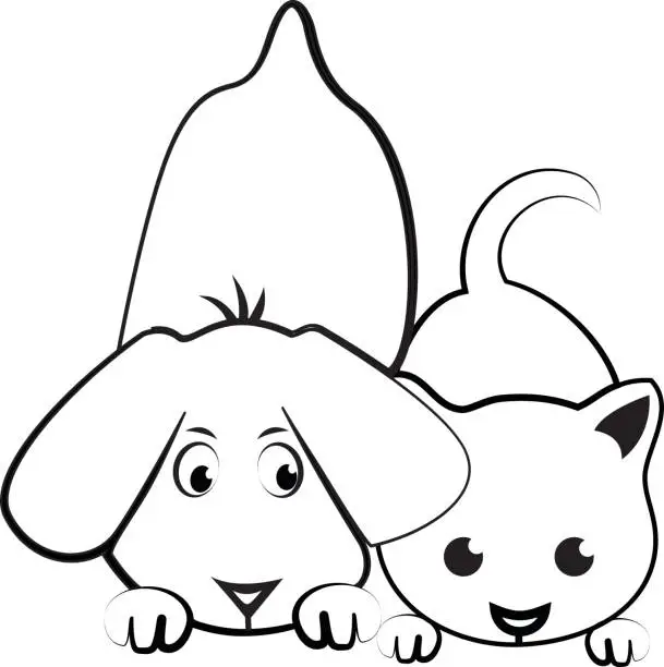 Vector illustration of Dog and cat cartoon silhouette icon  vector