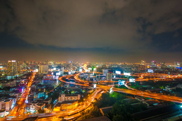 istock Panoramic view Cityscape business district from aerial view high building at dusk (Bangkok, Thailand) 671124246