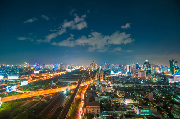 istock Panoramic view Cityscape business district from aerial view high building at dusk (Bangkok, Thailand) 671124352