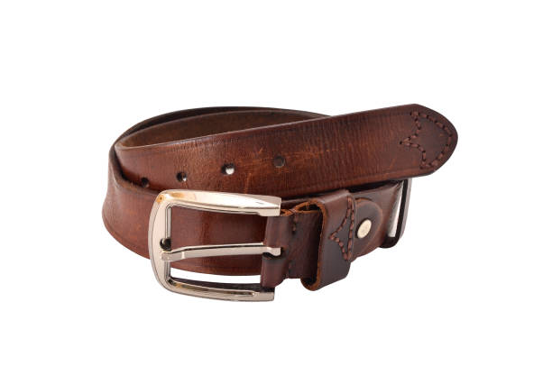 istock Brown leather belt for men on white background/Clipping path 671124786