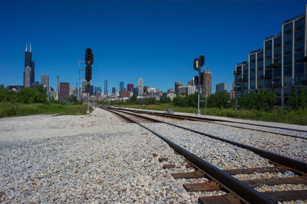 istock Chicago skyline with downtown railway, Illinois 671125188