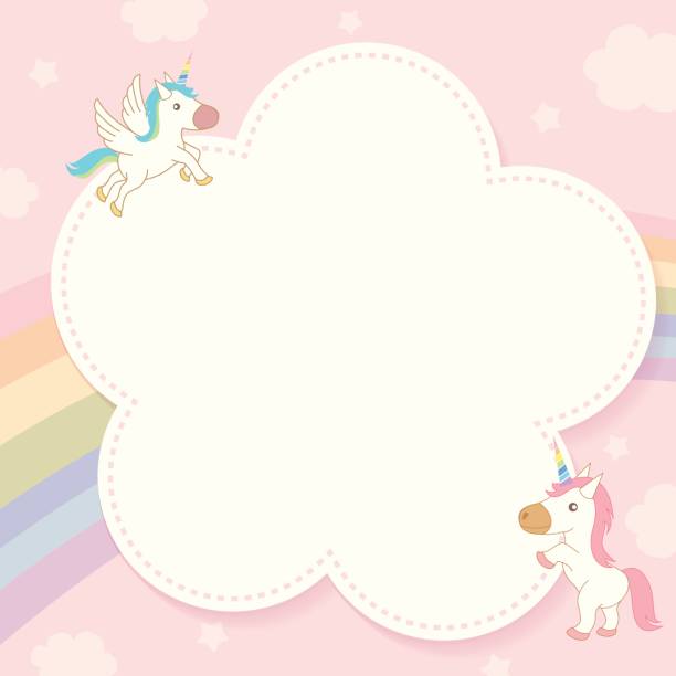 unicorn notepad Illustration vector of cute unicorn decorated with rainbow and pink pastel sky background design for memo notepad template. rainbow borders stock illustrations