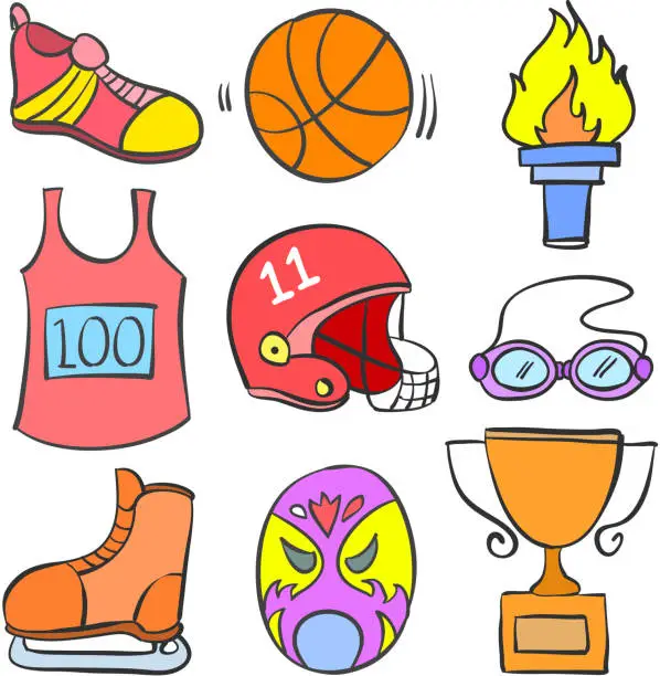 Vector illustration of Doodle of sport equipment theme collection