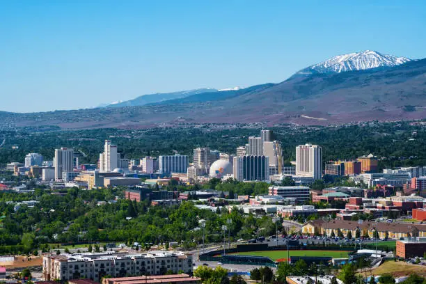 Reno, USA - May 31, 2016: Reno, known as The Biggest Little City in the World, is famous for it's casinos, and is the birthplace of the gaming corporation Harrah's Entertainment.