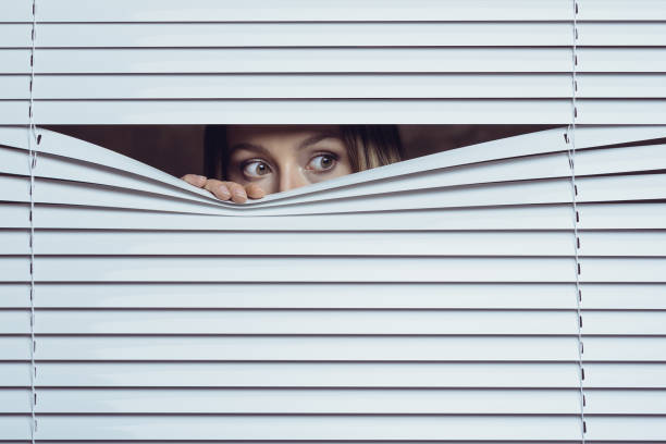 監視 - blinds peeking looking window ストックフォトと画像