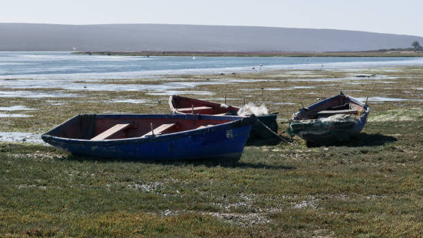 istock Fishing boats stranded in estuary 671149348