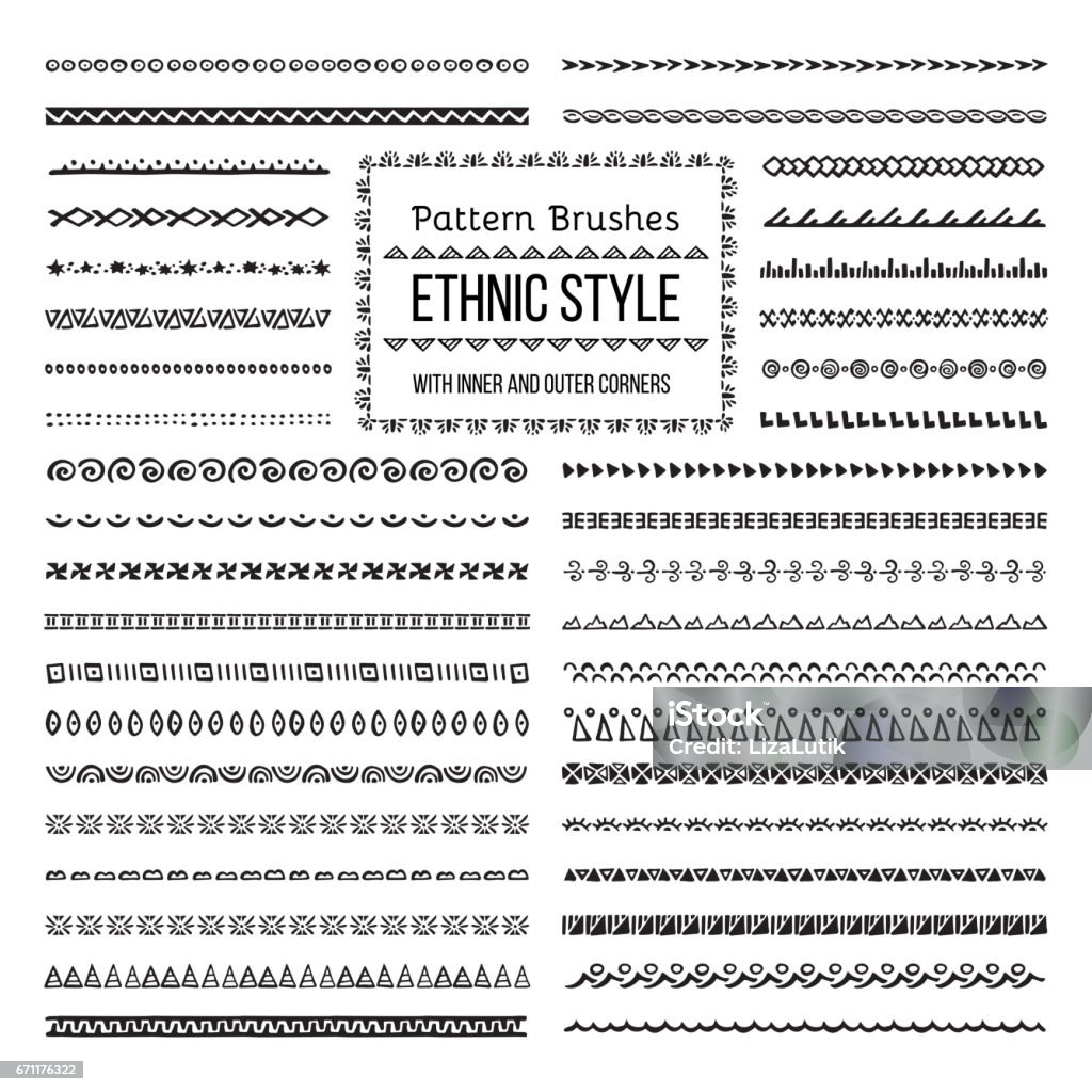 Ethno-Stil Muster Pinsel Set - Lizenzfrei Rand Vektorgrafik