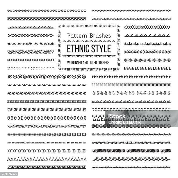 Ethnostil Muster Pinsel Set Stock Vektor Art und mehr Bilder von Rand - Rand, Tiki, Muster