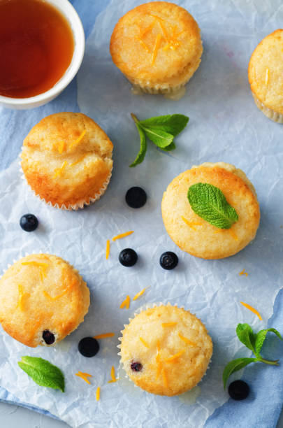 istock Blueberry muffins with lemon glaze 671182938