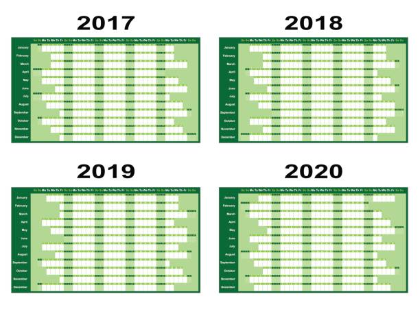 Green Wall Planners 2017 Onwards Full year wall planners for 2017, 2018, 2019 and 2020. Vector illustration 2018 calendar stock illustrations