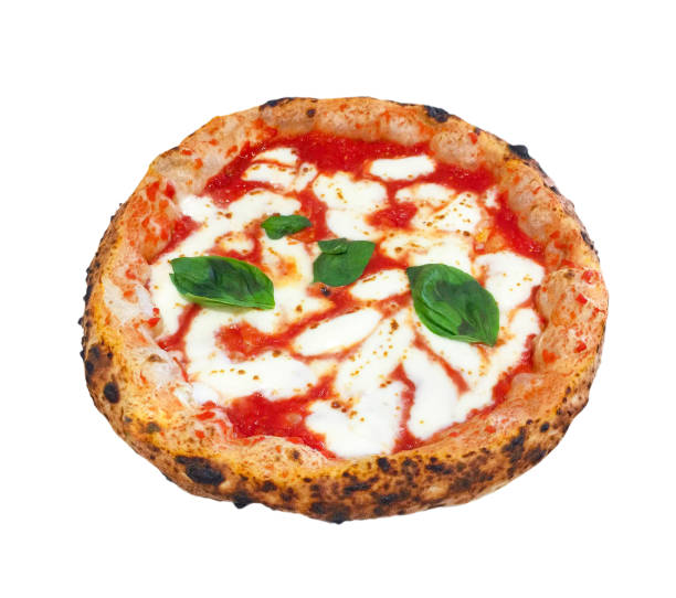 pizza margherita sobre fondo blanco - cheese pizza fotografías e imágenes de stock