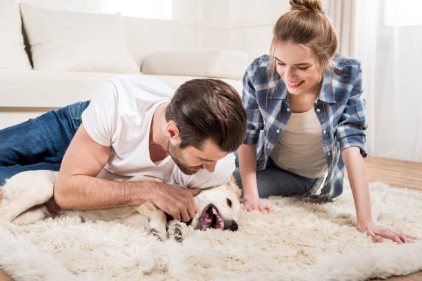 istock Young couple with puppy 671203316