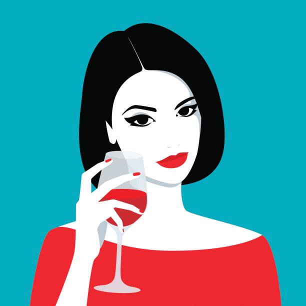 stockillustraties, clipart, cartoons en iconen met meisje bedrijf glas wijn - drinking wine