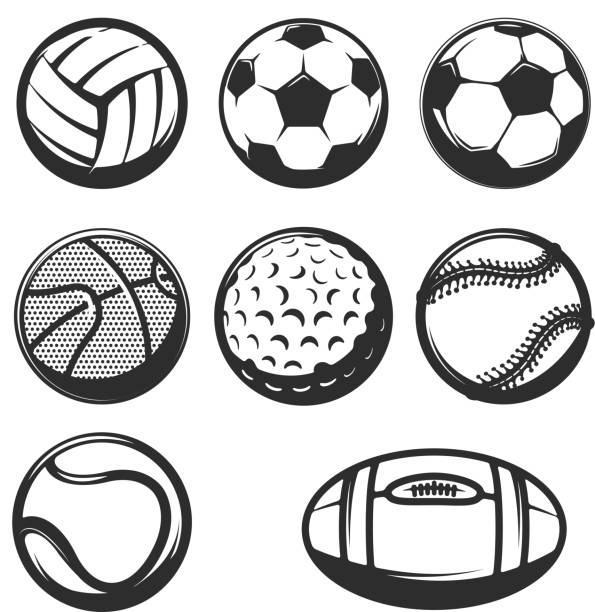 satz von sport kugeln symbole isoliert auf weißem hintergrund. design-elemente für emblem, label, marke, zeichen. - golf symbol icon set computer icon stock-grafiken, -clipart, -cartoons und -symbole