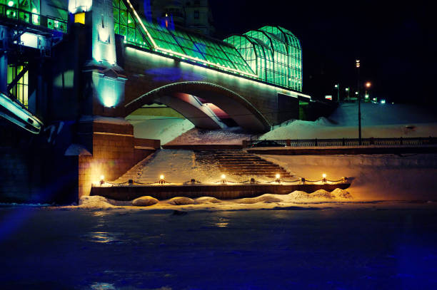 istock Bridge winter illumination in Moscow, Russia 671229994
