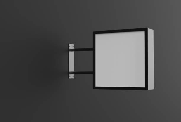istock Square signboard on the black wall. 3D illustrating. 671236244