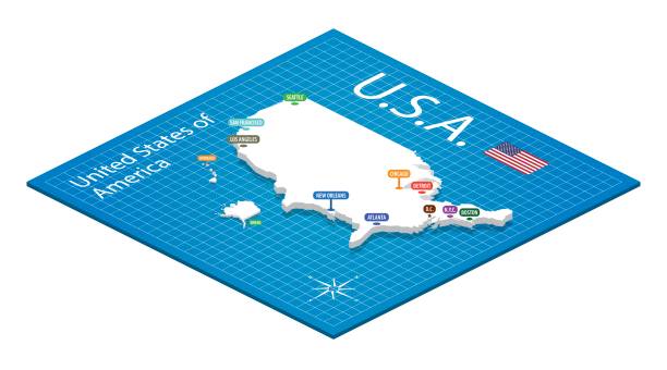 米国の等尺性マップ 3 d ベクトル図 - map eastern usa new york city boston点のイラスト素材／クリップアート素材／マンガ素材／アイコン素材