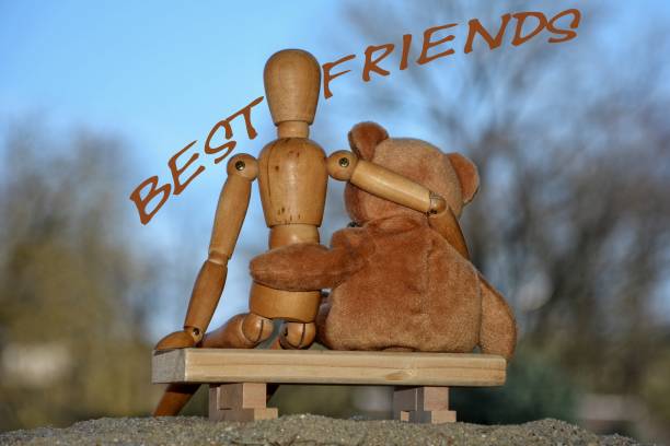 Best friends on bench in back view with lettering