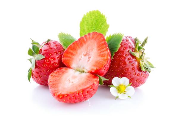 istock Strawberries with leaves and slices isolated 671253496