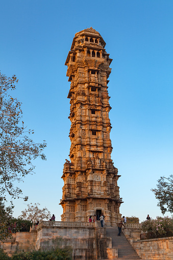 Chittorgarh, Rajasthan, India - December 30, 2014 : Vijay Stambh ( Victory Tower) at Chittirgarh - A world Heritage site