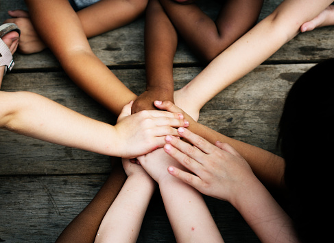 Diversity Group Of Kids Put Hands Together