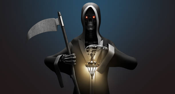 istock Death with a scythe 3d render background 671258850