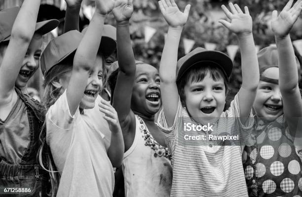Group Of Kids School Field Trips Learning Outdoors Active Smiling Fun Stock Photo - Download Image Now
