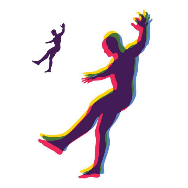 person, rutsch- und sturzgefahr. silhouette eines mannes hinunter gefallen. - freefall stock-grafiken, -clipart, -cartoons und -symbole