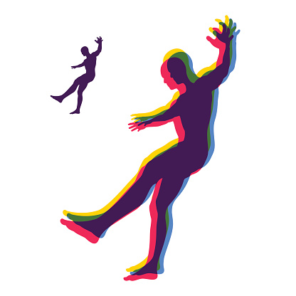 Person slipping and falling. Silhouette of a Man Fallen Down. Vector Illustration.