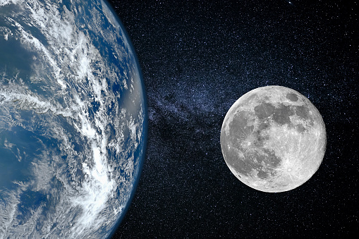 Tierra y la luna - tamaño de los planetas, ven desde el espacio photo
