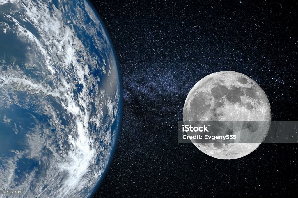 Earth and moon - size of planets, view from space Earth and moon - size of planets, view from space (Elements of this image furnished by NASA https://goo.gl/DnmpdV) Moon Stock Photo