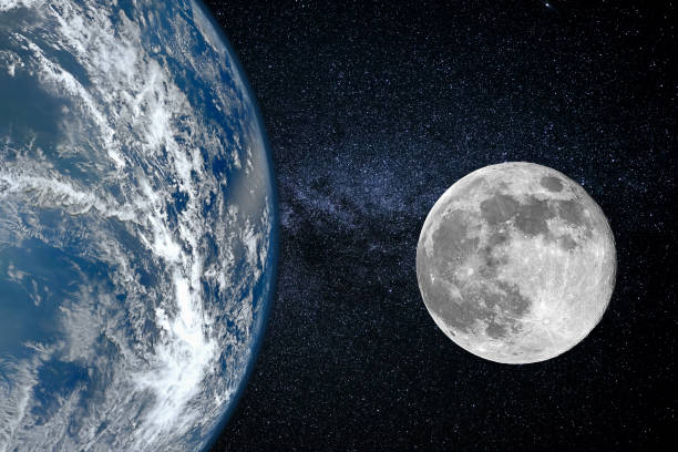 ziemia i księżyc - wielkość planet, widok z kosmosu - orbiting zdjęcia i obrazy z banku zdjęć